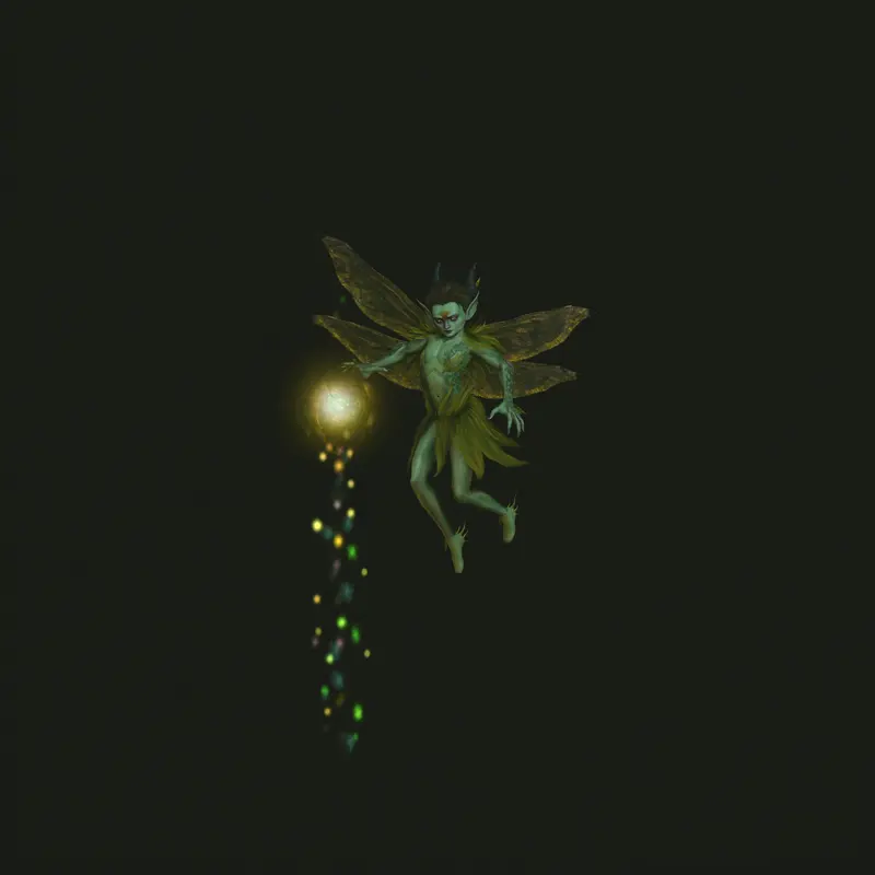 A forest fairy, a radiant light-orb with translucent wings