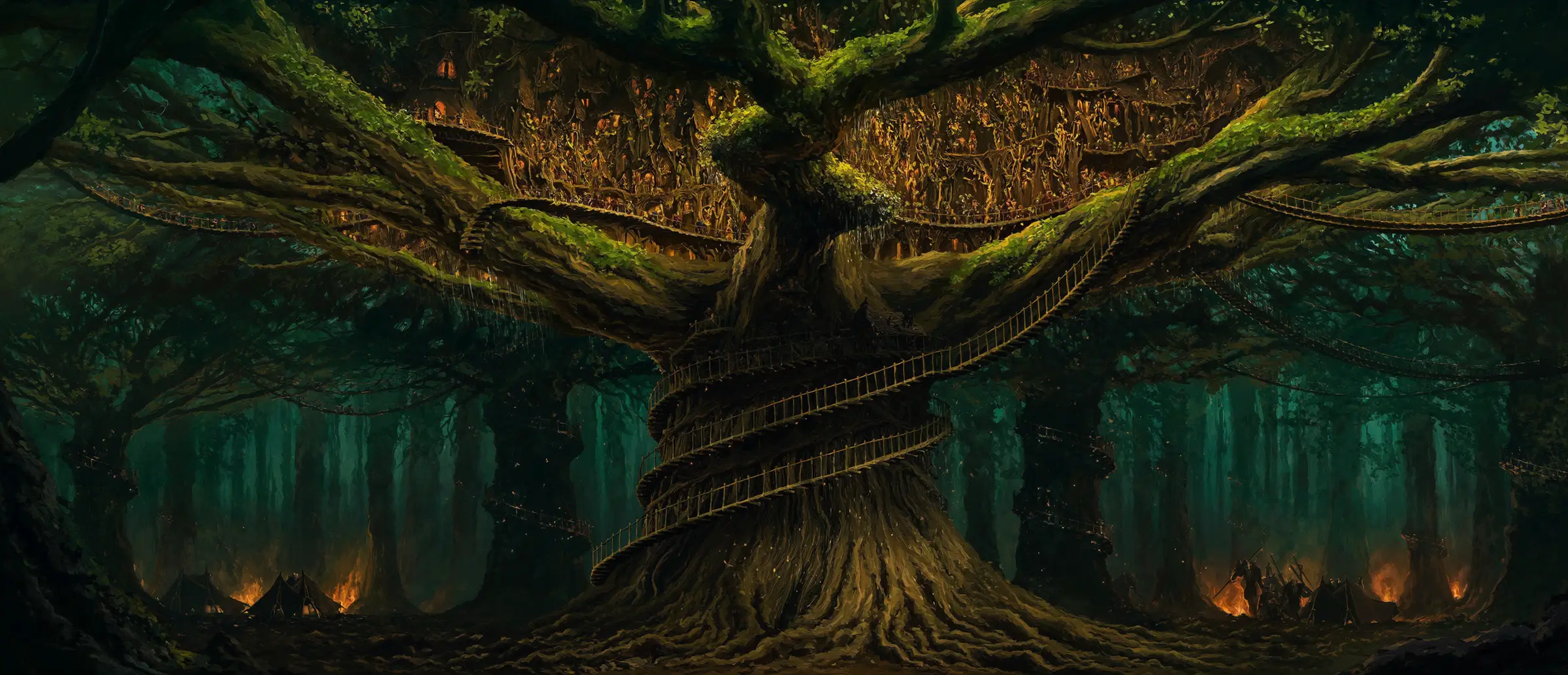 Elderweald, a canopy town built into a colossal mother tree